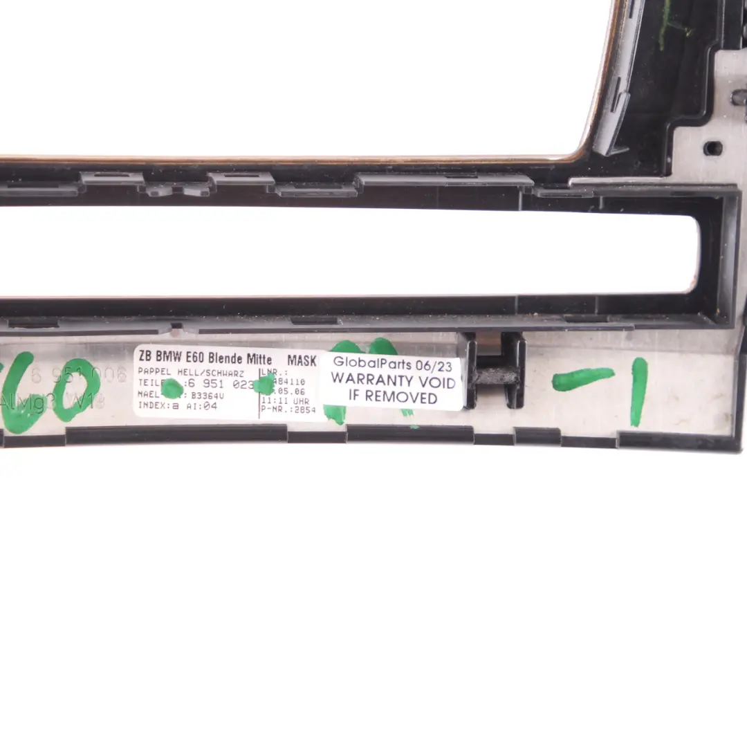 Trim Panel Dashboard Frame Center Wood Poplar to BMW E60 E61 Cover with Part number 6951023 BMW E60 E61 Cover Trim Panel Dashboard Frame Center Wood Poplar - SKU 6951023-1 - Part number 6951023