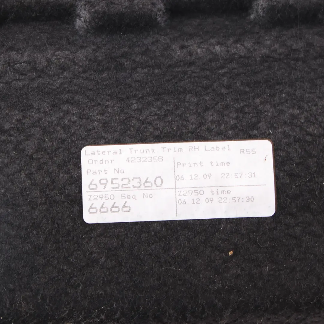 Mini Clubman R55 Trunk Trim Lateral Covering Panel Right O/S - SKU 6952360 - Part number 6952360