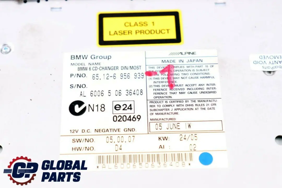 BMW E63 E64 Zmieniarka 6-Płytowy Kompaktowy Odtwarzacz CD - SKU 6956939-1 - Numer Części 6956939