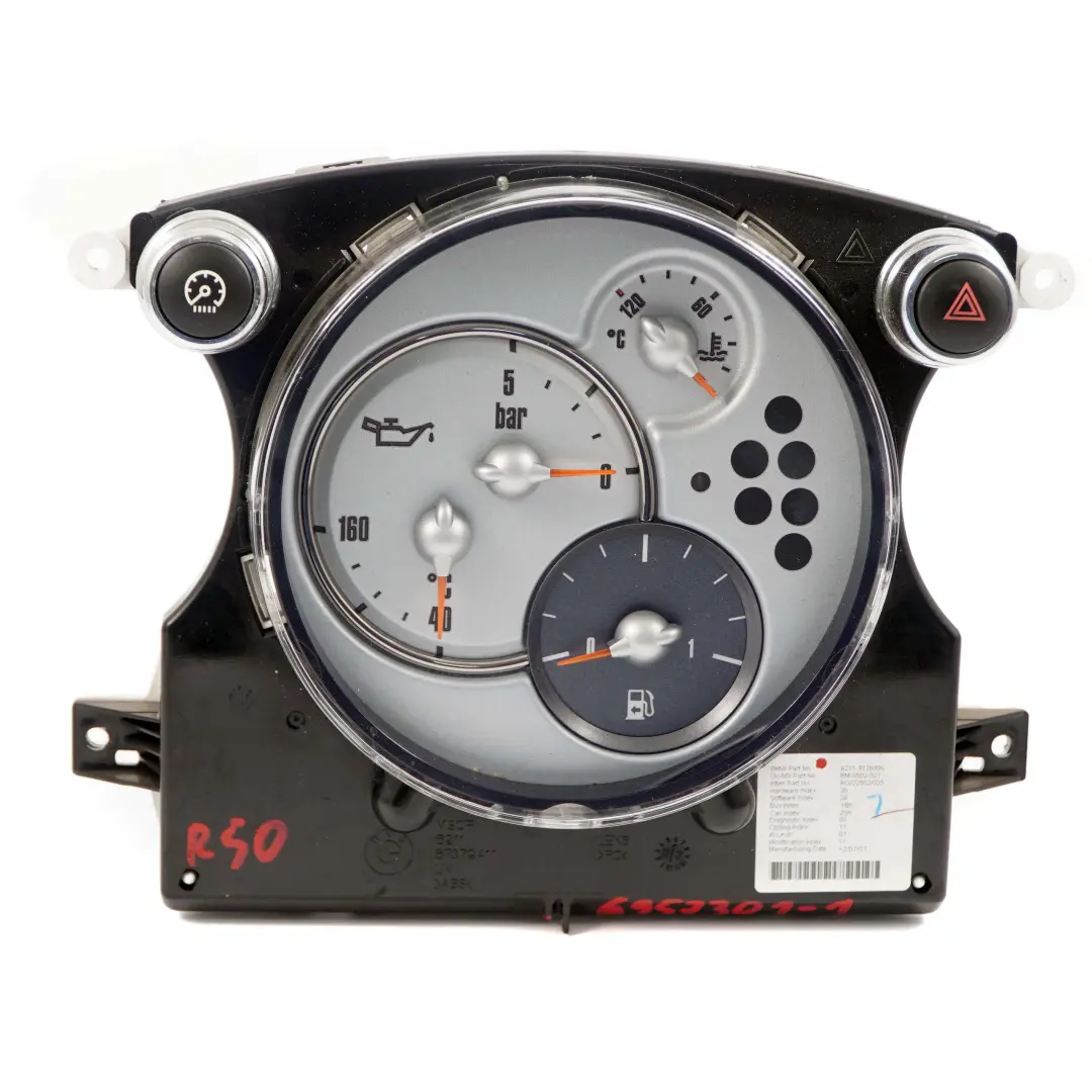 Instrument Cluster MINI R50 R52 Oil Pressure Fuel Level Chrome Package to  with Part number 6957301  Instrument Cluster MINI R50 R52 Oil Pressure Fuel Level Chrome Package - SKU 6957301-1 - Part number 6957301