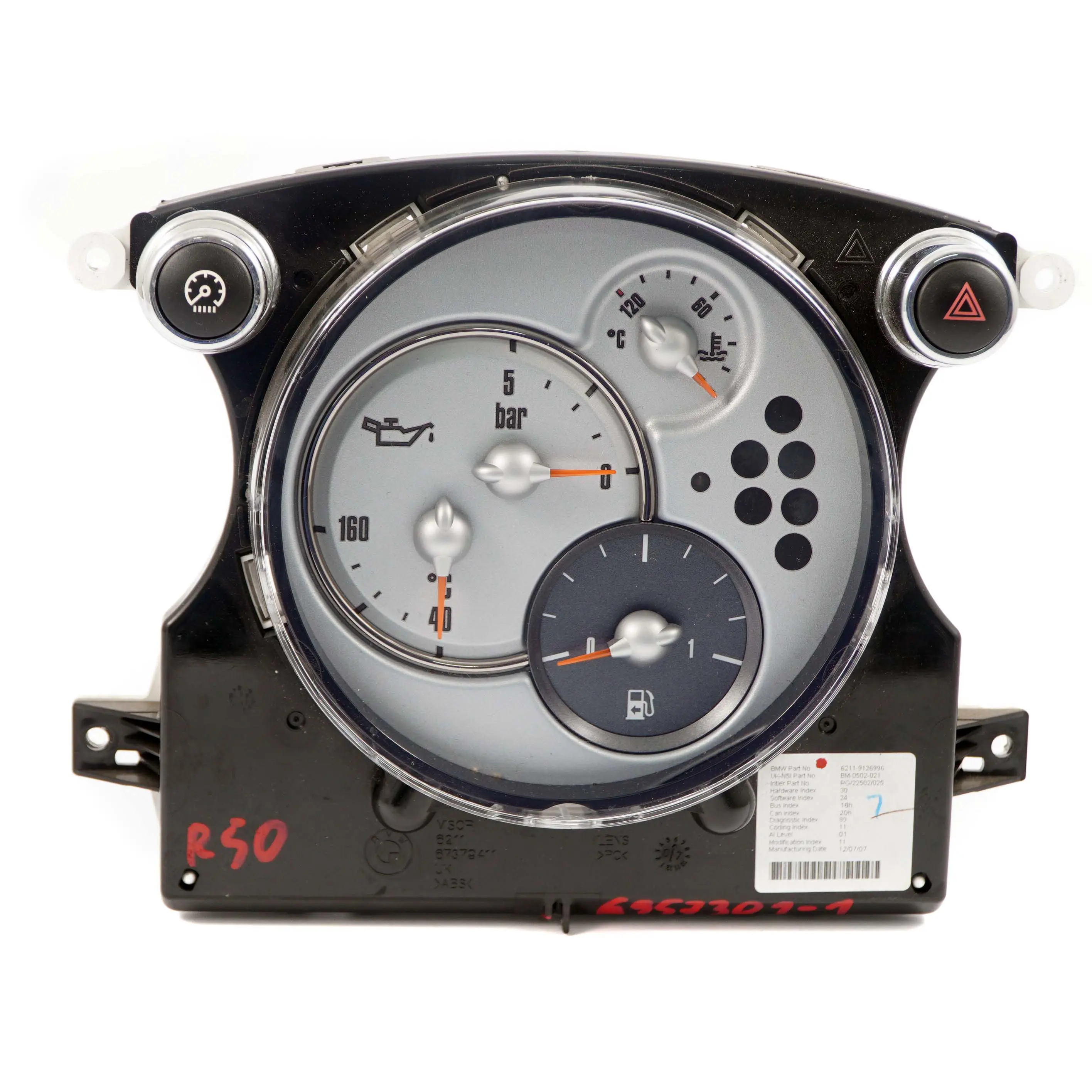 Mini R50 R52 Pression d'huile Niveau de carburant Ensemble chrome 6957301