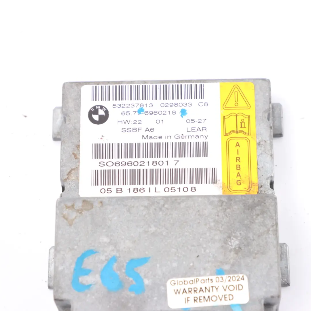 Asiento Del Pasajero Módulo De Aire Sensor Unidad De Control SRS para BMW E65 con número de pieza 6960218 BMW E65 Asiento Del Pasajero Módulo De Aire Sensor Unidad De Control SRS - SKU 6960218 - Número de pieza 6960218