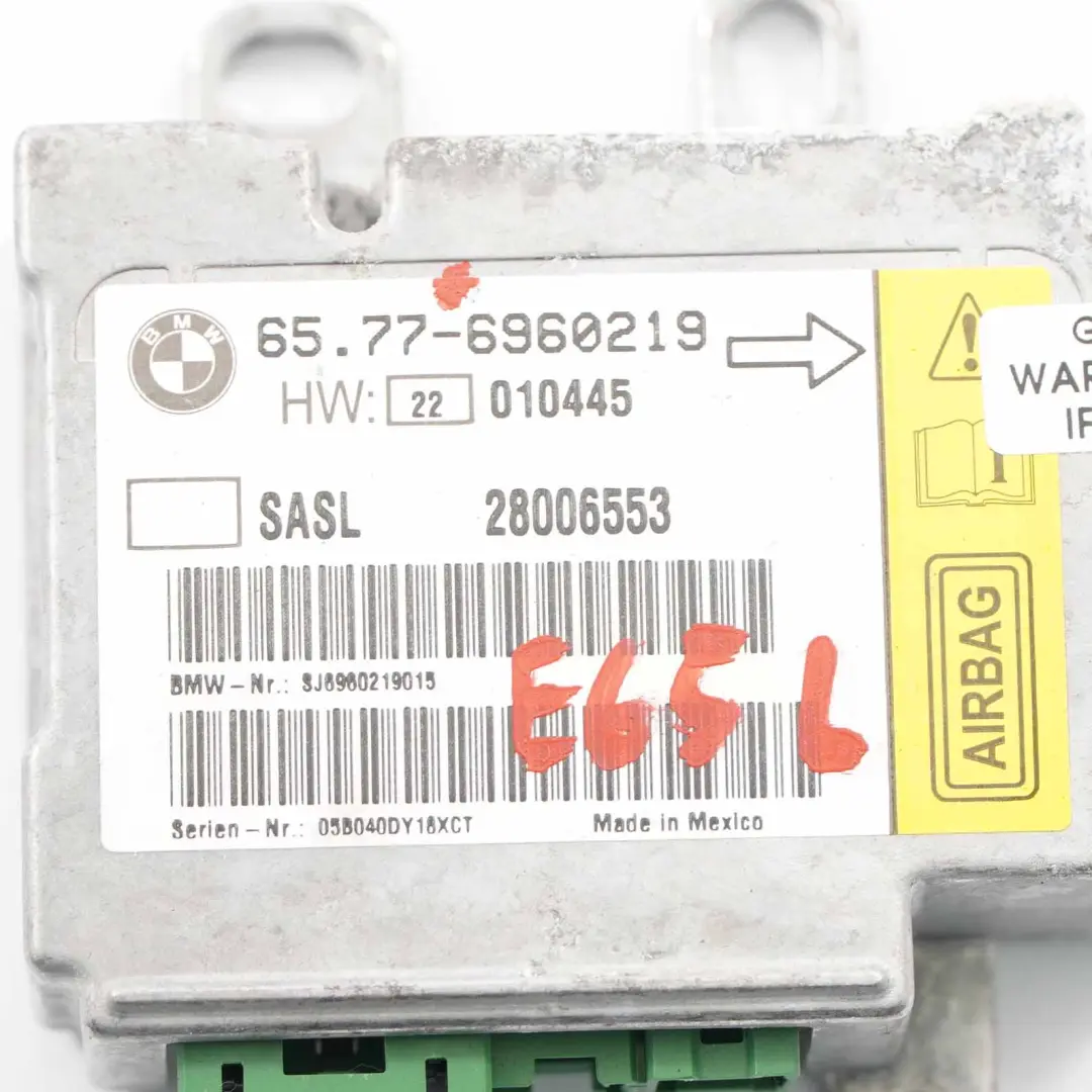  Módulo Airbag BMW E65 E66 Sensor Airbag Pilar A Izquierdo Unidad Control - SKU 6960219 - Número de pieza 6960219