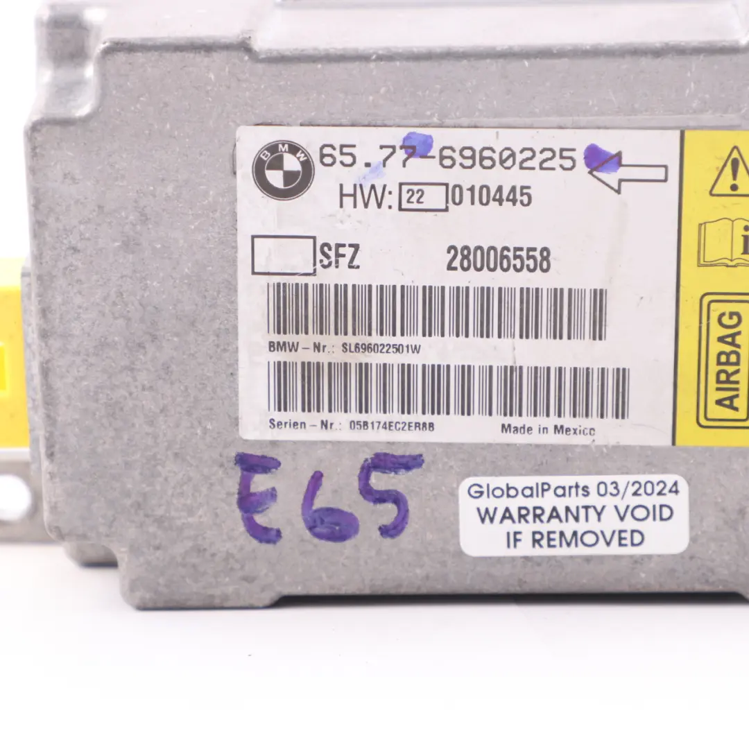Moduł Sensor Poduszek Airbag do BMW E65 E66 o numerze 6960225 BMW E65 E66 Moduł Sensor Poduszek Airbag - SKU 6960225 - Numer Części 6960225