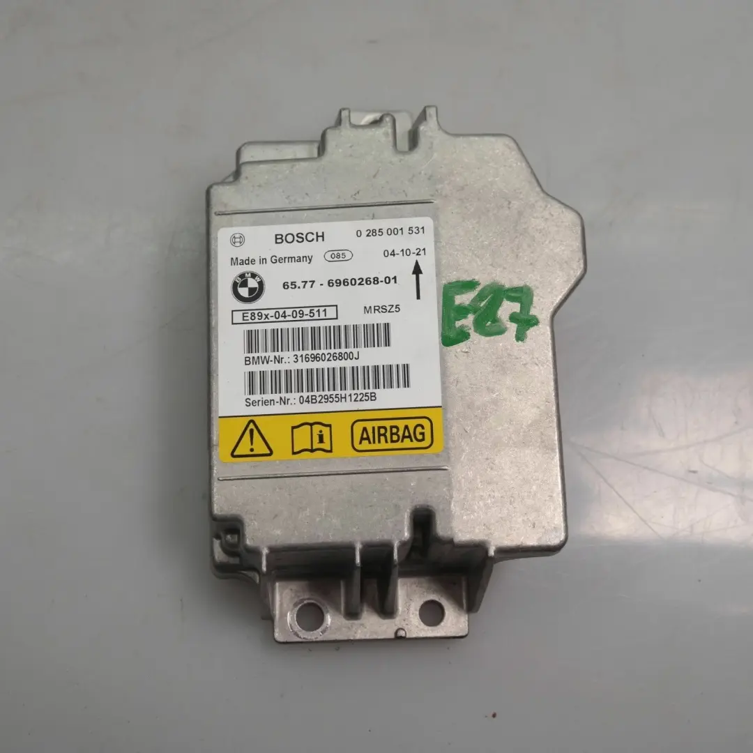 Control Unit Airbag ECU NO CRASH DATA to BMW E81 E87 E90 E91 with Part number 6960268 BMW E81 E87 E90 E91 Control Unit Airbag ECU NO CRASH DATA - SKU 6960268 - Part number 6960268