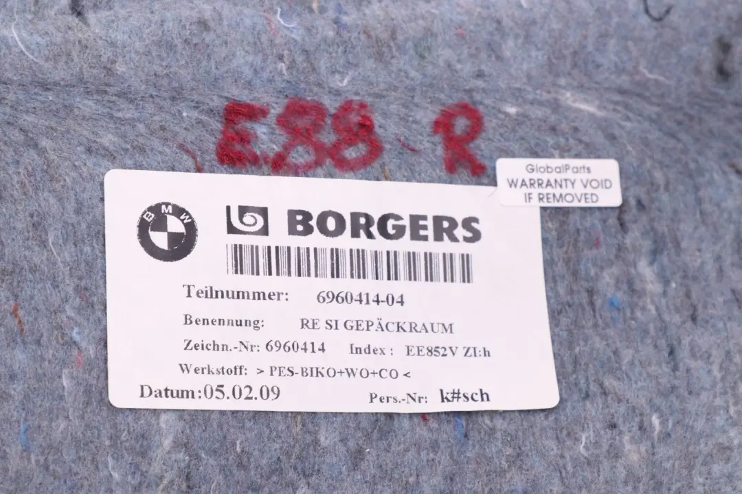 *BMW 1 3 Series E88 Cabrio Schallisolierung Gepäckraum Rechts - SKU 6960414 - Teilenummer 6960414