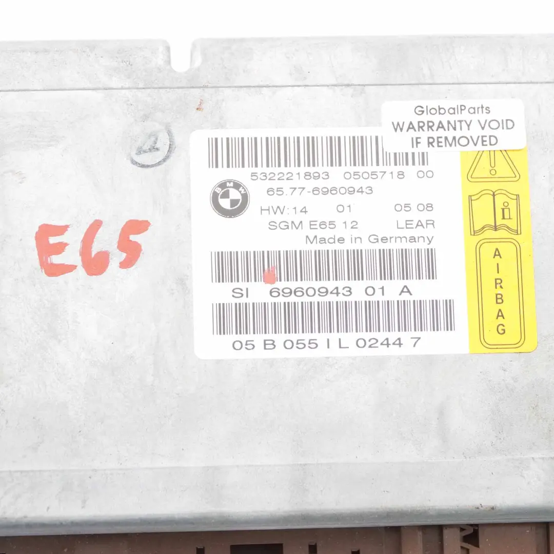 Module Airbag BMW E65 E66 Unité de contrôle ECU Gateway Airbag Lear pour à propos du numéro de pièce 6960943 Module Airbag BMW E65 E66 Unité de contrôle ECU Gateway Airbag Lear - SKU 6960943 - Numéro de pièce 6960943
