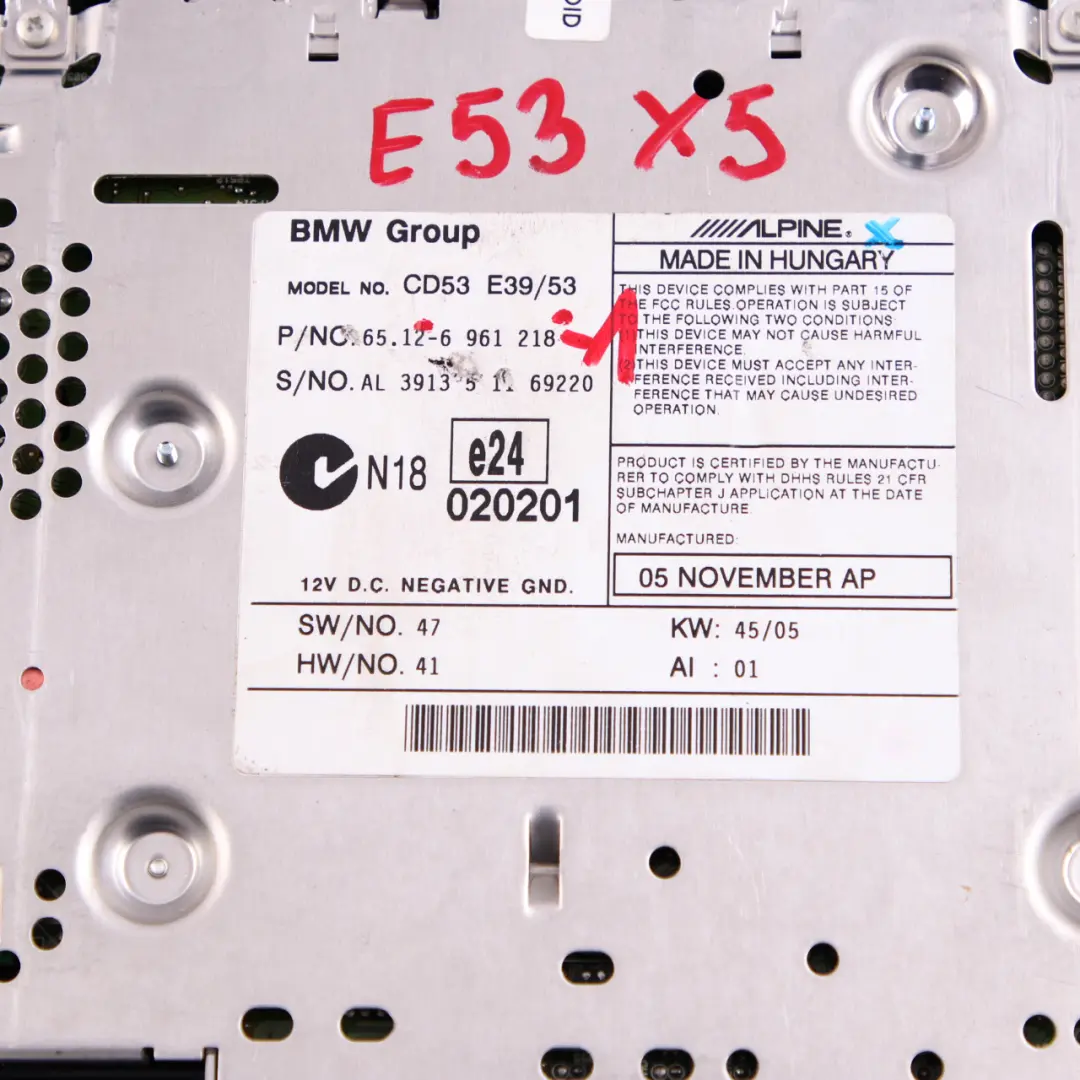 Radio Business CD Spieler Einheit für BMW 5 X5 E39 E53 mit Teilenummer 6961218 BMW 5 X5 E39 E53 Radio Business CD Spieler Einheit - SKU 6961218-1 - Teilenummer 6961218