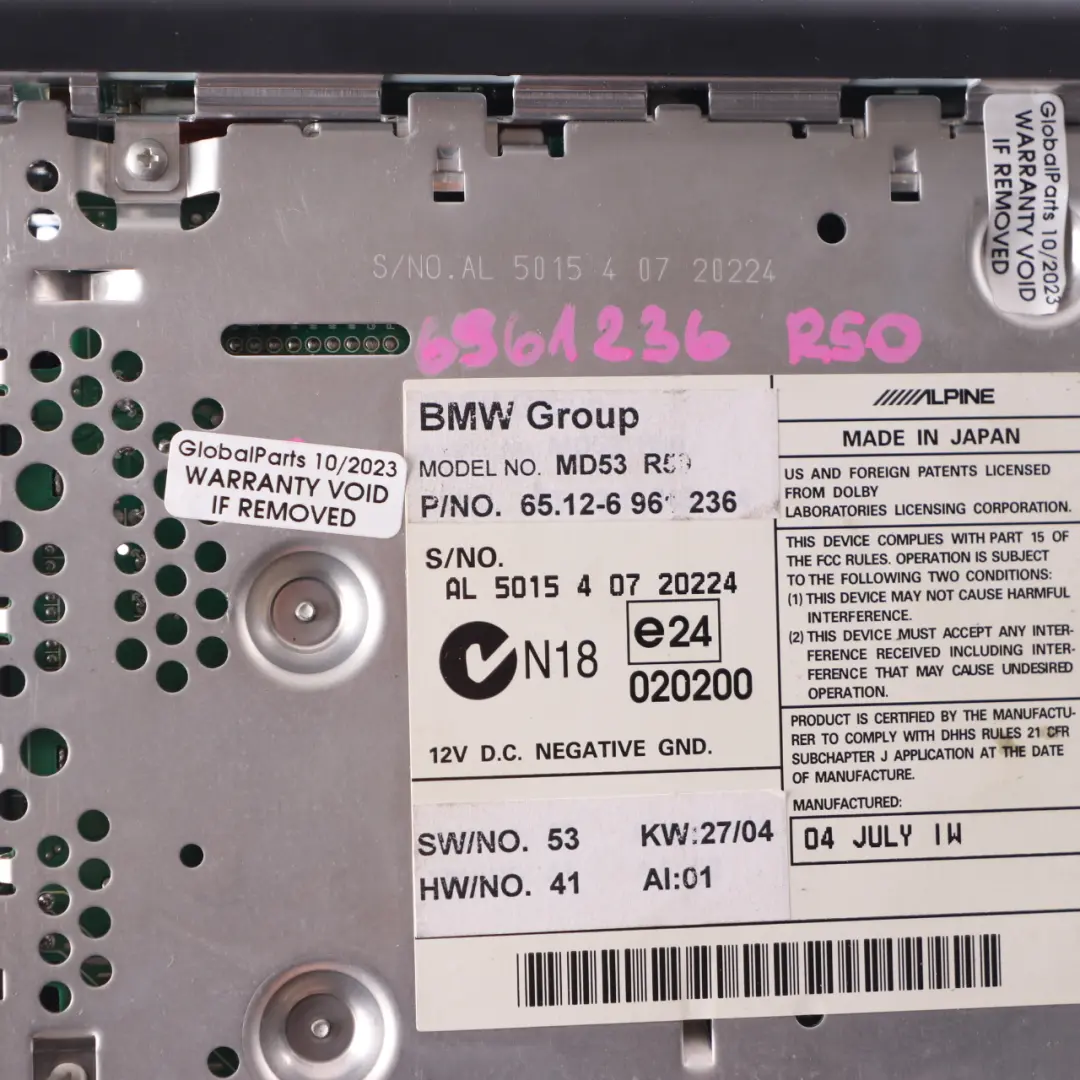 Radio Boost MD Player Head Unit to Mini Cooper One R50 R52 R53 with Part number 6961236 Mini Cooper One R50 R52 R53 Radio Boost MD Player Head Unit - SKU 6961236 - Part number 6961236