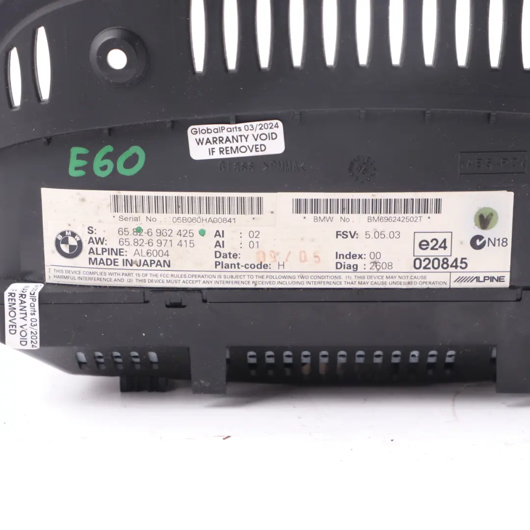 Display Screen BMW E60 E61 Dash On Board Sat Navigation Monitor 8,8" to with Part number 6962425 Display Screen BMW E60 E61 Dash On Board Sat Navigation Monitor 8,8" - SKU 6962425 - Part number 6962425