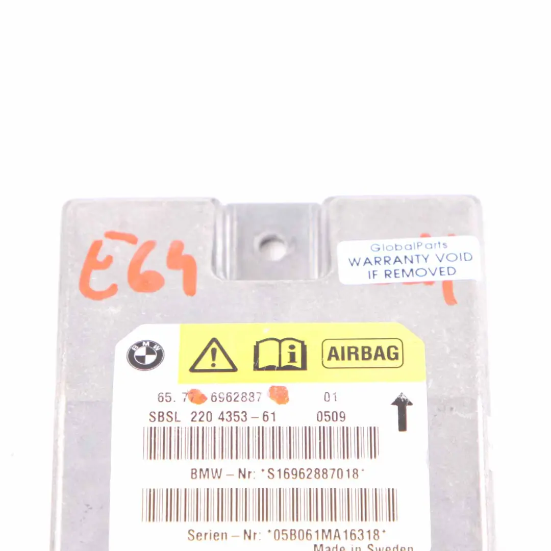 Czujnik Moduł Poduszek Airbag Lewy Słupek B do BMW Z4 E85 E64 o numerze 6962887 BMW Z4 E85 E64 Czujnik Moduł Poduszek Airbag Lewy Słupek B - SKU 6962887 - Numer Części 6962887