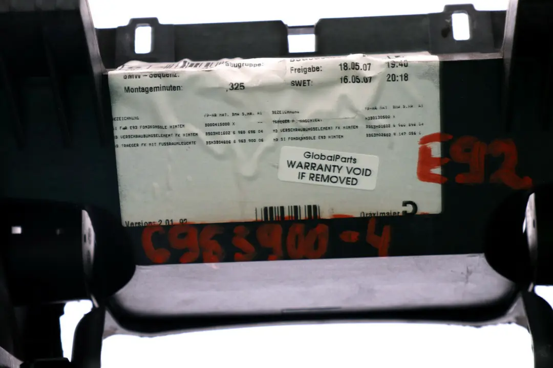 BMW 3 Series 4 E92 E93 LCI Cover Rear Console With Light Package Rear Black - SKU 6963900-4 - Part number 6963900