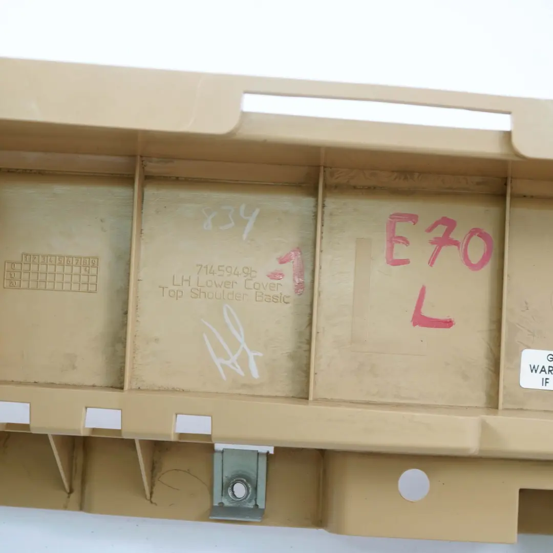 Panel del maletero Portapaquetes Soporte Izquierdo Beige 7145949 para BMW X5 E70 con número de pieza 6967909 BMW X5 E70 Panel del maletero Portapaquetes Soporte Izquierdo Beige 7145949 - SKU 6967909-1 - Número de pieza 6967909