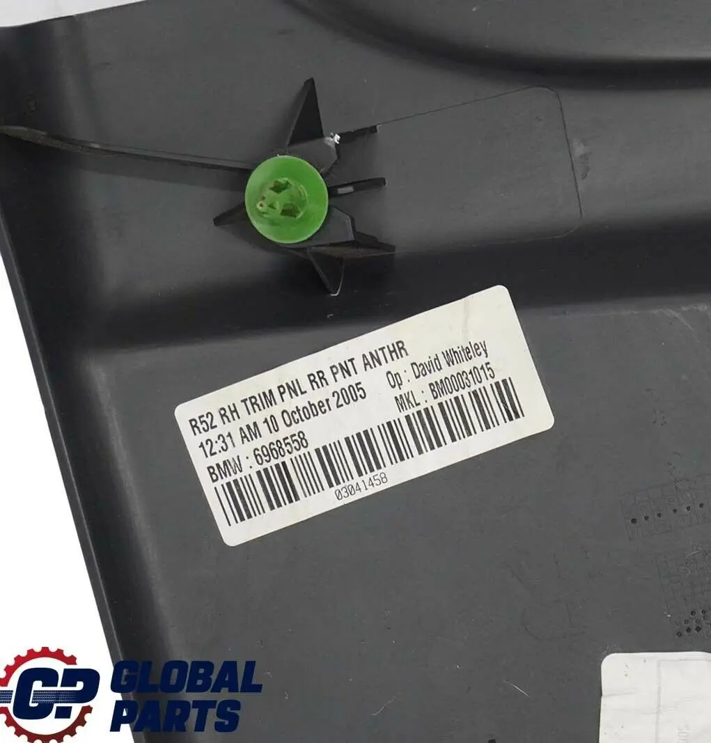 Right O/S Lateral Trim Side Panel Panther Black to Mini Cabrio R52 Rear with Part number 6968590 Mini Cabrio R52 Rear Right O/S Lateral Trim Side Panel Panther Black - SKU 6968590 - Part number 6968590