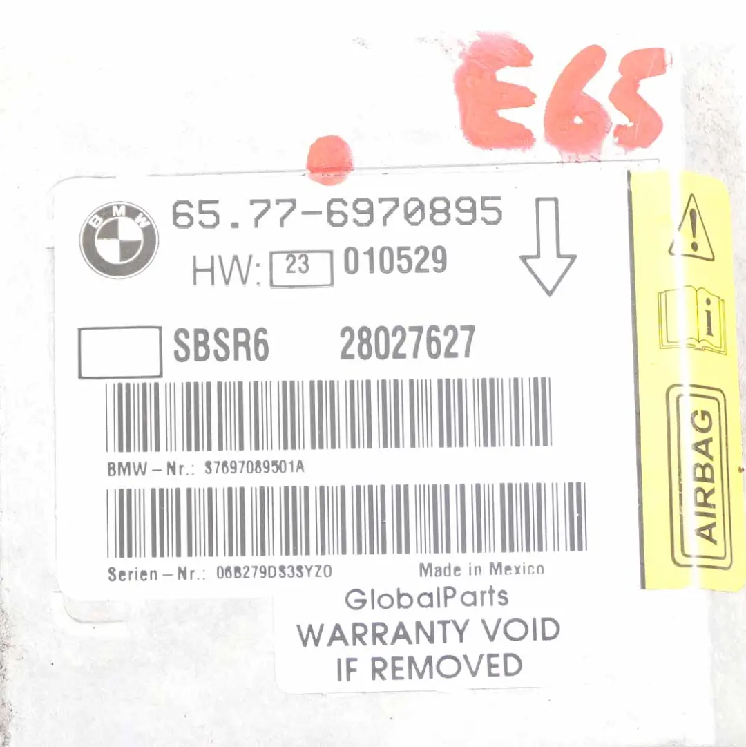 BMW E65 E66 Sensor Colisión Módulo Aire Lado Conductor Pilar B Derecho - SKU 6970895 - Número de pieza 6970895