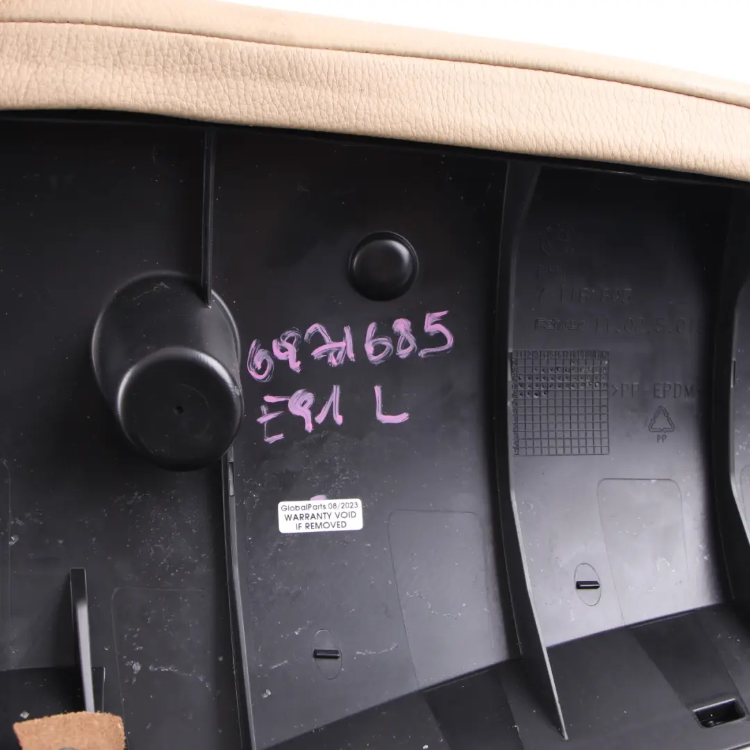 Side Finisher Rear Seat Bench Left N/S Touring Leather Beige to BMW E91 LCI with Part number 6971685 BMW E91 LCI Side Finisher Rear Seat Bench Left N/S Touring Leather Beige - SKU 6971685 - Part number 6971685