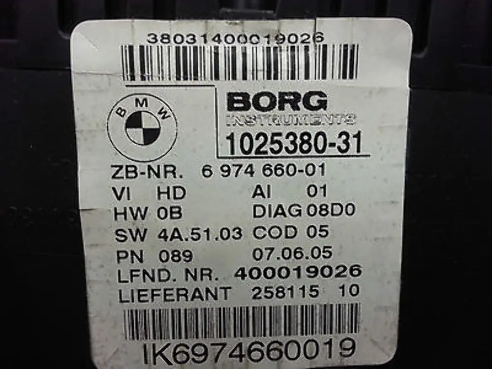 Instrument Cluster Speedo Clocks to BMW 3 X1 SERIES E84 E90 E91 E92 Diesel with Part number 6974660 BMW 3 X1 SERIES E84 E90 E91 E92 Diesel Instrument Cluster Speedo Clocks - SKU 6974660 - Part number 6974660