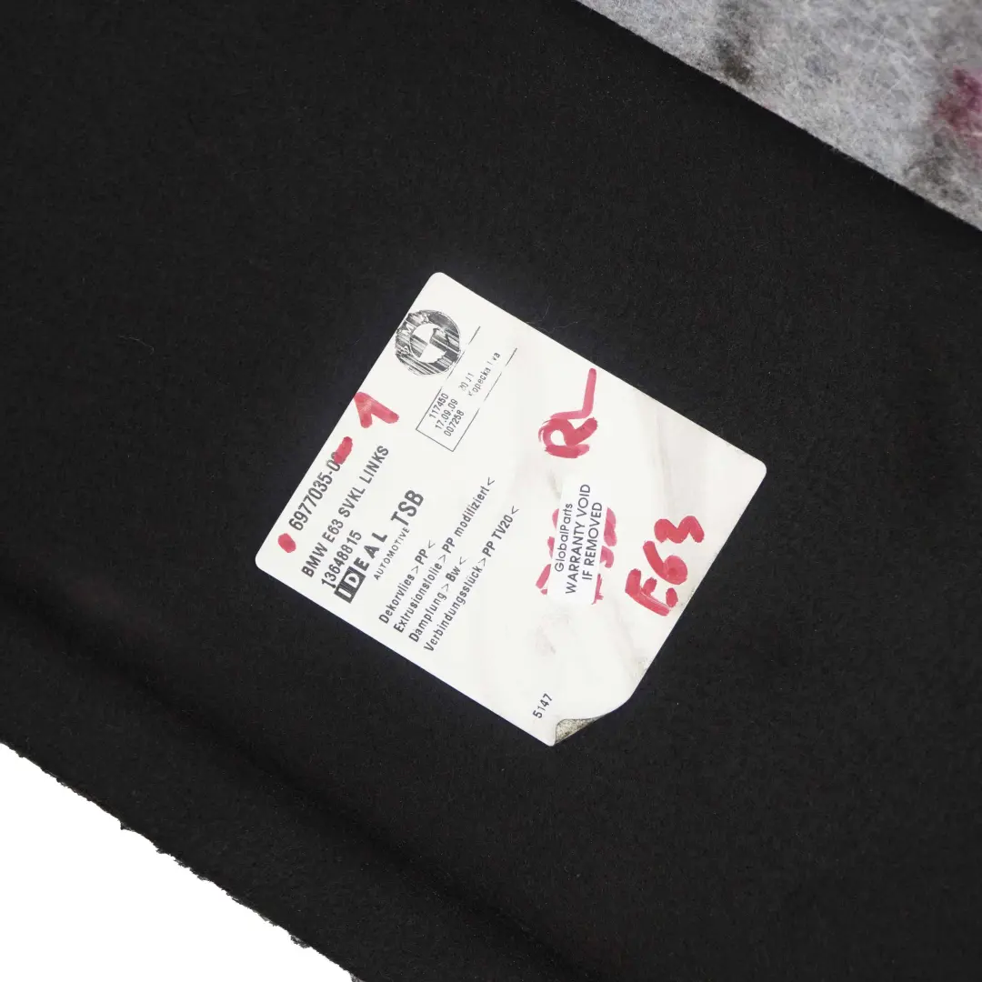 Maletero Izquierdo Embellecedor Panel Antracita Melange para BMW 6 E63 Coupe con número de pieza 6977035 BMW 6 E63 Coupe Maletero Izquierdo Embellecedor Panel Antracita Melange - SKU 6977035-1 - Número de pieza 6977035