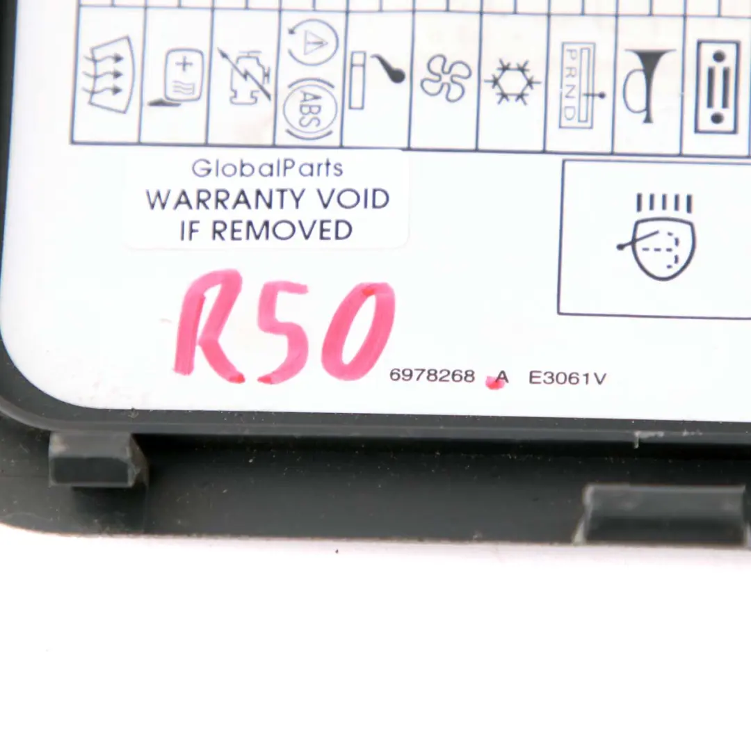 Lateral Trim Panel Label Fuse Box Black to Mini Cooper R50 R53 Cover with Part number 6978268 Mini Cooper R50 R53 Cover Lateral Trim Panel Label Fuse Box Black - SKU 6978268 - Part number 6978268