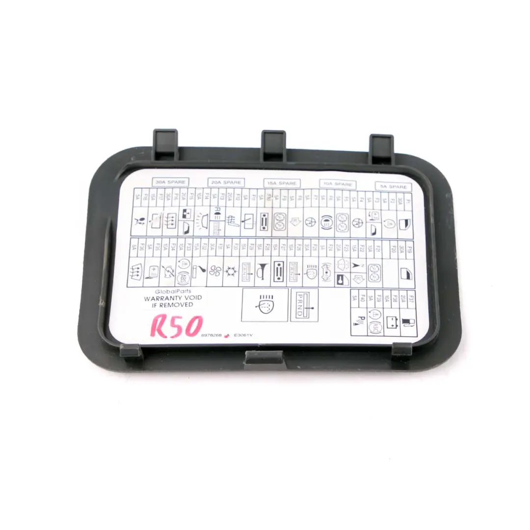 Hinweisschild Sicherungskasten Schwarz für Mini Cooper R50 R52 R53 mit Teilenummer 6978268 Mini Cooper R50 R52 R53 Hinweisschild Sicherungskasten Schwarz - SKU 6978268 - Teilenummer 6978268
