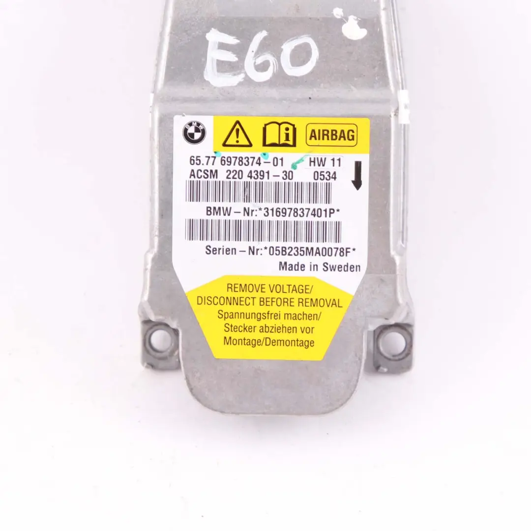 Airbag Modulo Unità Di Controllo ECU per BMW E60 E61 Berlina Touring con numero di parte 6978374 BMW E60 E61 Berlina Touring Airbag Modulo Unità Di Controllo ECU - SKU 6978374 - Numero di parte 6978374