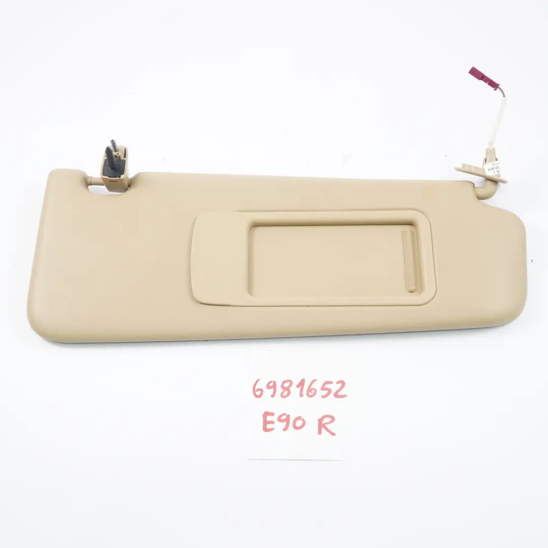 Sun Visor With Mirror Right O/S Covering Panel Leather Beige to BMW E90 E91 with Part number 6981652 BMW E90 E91 Sun Visor With Mirror Right O/S Covering Panel Leather Beige - SKU 6981652 - Part number 6981652