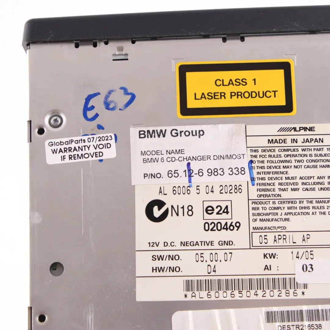  Changeur CD BMW E60 E61 E63 Compact Changeur 6 disques sans magasin - SKU 6983338 - Numéro de pièce 6983338