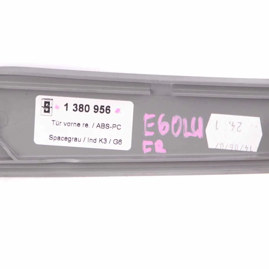 Door Trim Decor Strip Cover Front Right O/S Spacegrau Grey 1380956 to BMW E60 LCI with Part number 6983766 BMW E60 LCI Door Trim Decor Strip Cover Front Right O/S Spacegrau Grey 1380956 - SKU 6983766-1 - Part number 6983766
