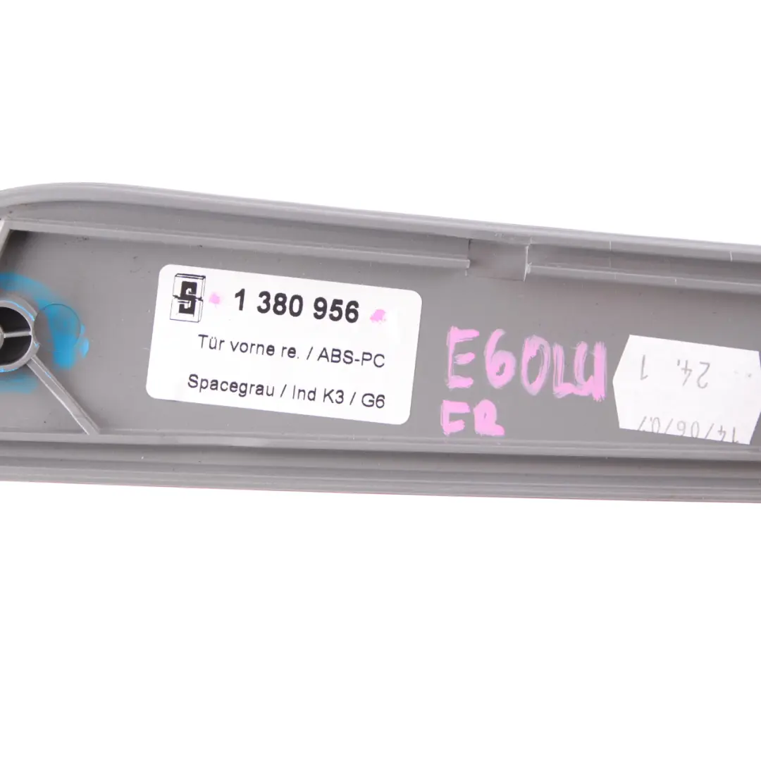 BMW E60 LCI Decor Strip Trim Cover Puerta Delantera Derecha Spacegrau Gris - SKU 6983766 - Número de pieza 6983766
