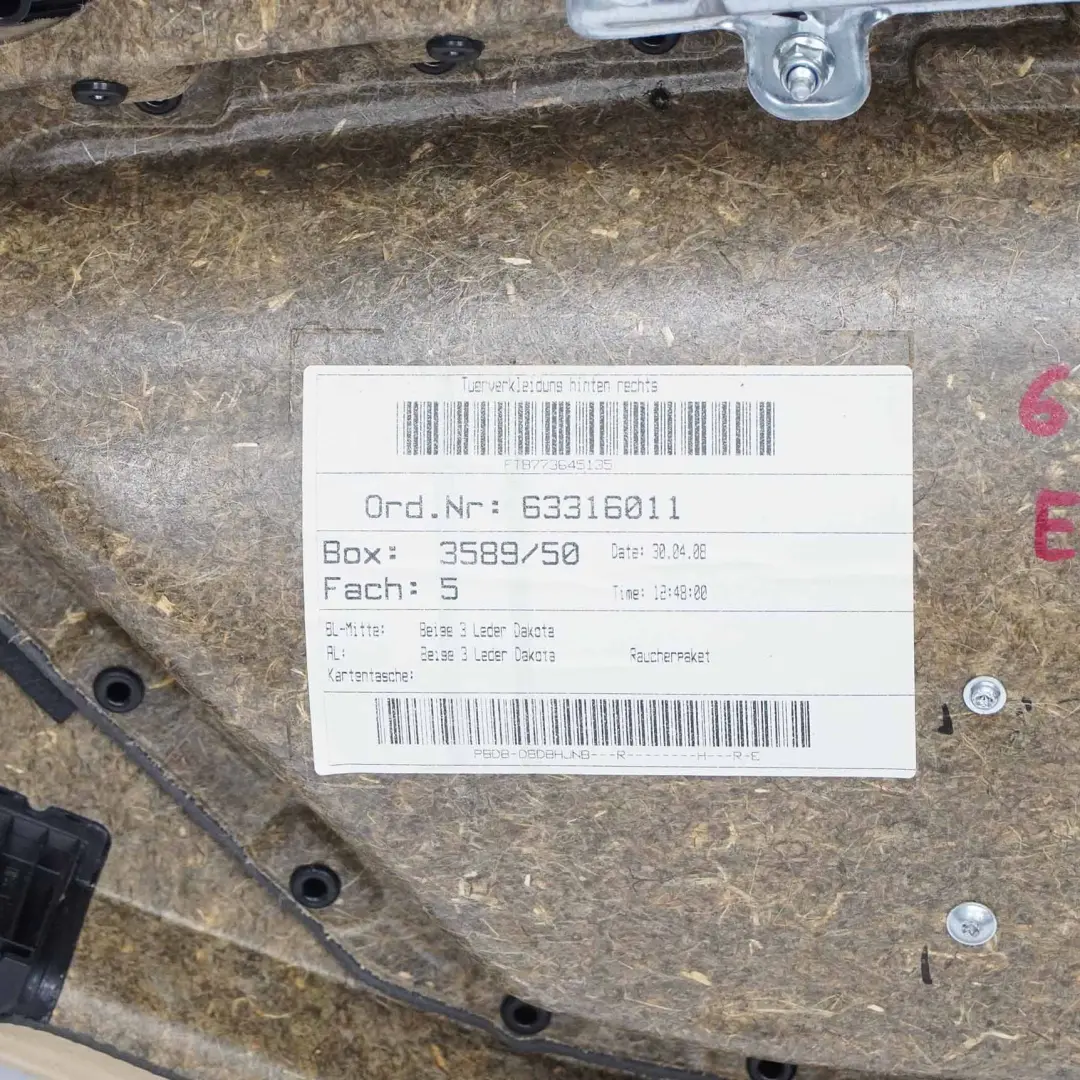 BMW E60 Boczek Tapicerka Drzwi Prawy Tył Beż Skóra - SKU 6984392-1 - Numer Części 6984392