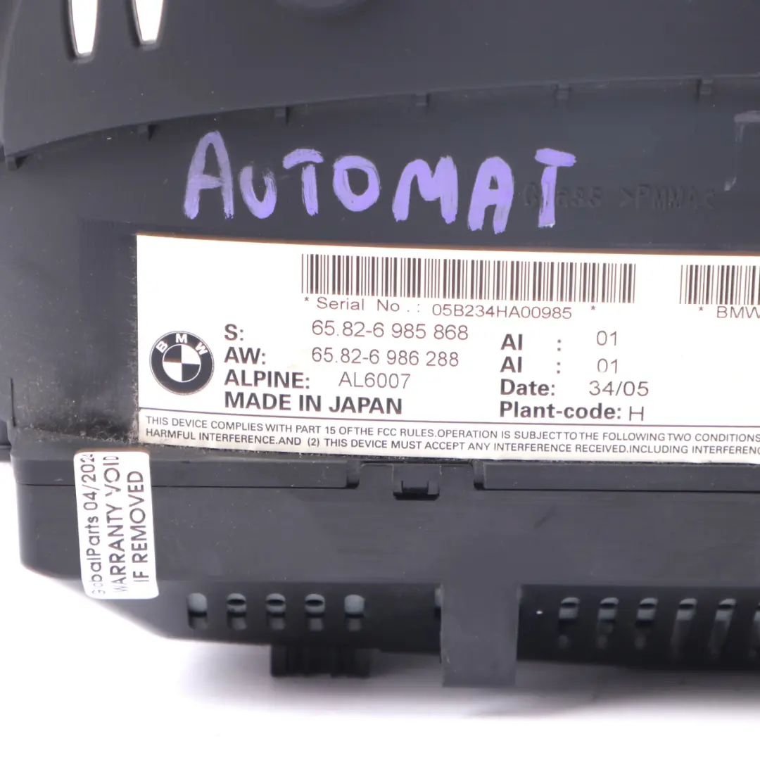 Screen BMW E60 On Board Monitor Display 8.8" FA. Alpine Automatic to with Part number 6985868 Screen BMW E60 On Board Monitor Display 8.8" FA. Alpine Automatic - SKU 6985868 - Part number 6985868