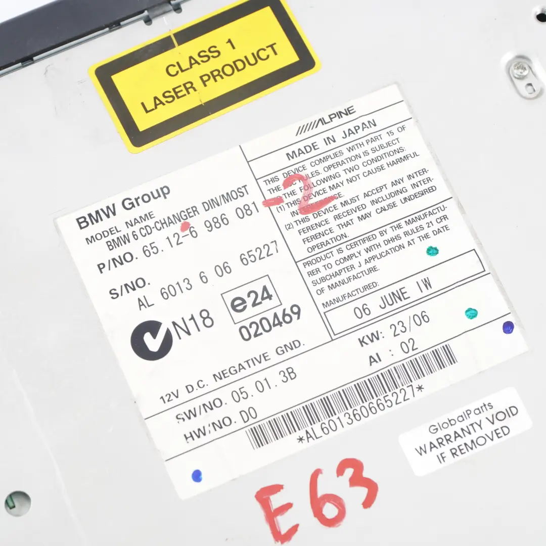  Caricatore Cd BMW E60 E61 E63 E64 Unit? Cambio Cd Compatta 6986081 - SKU 6986081-2 - Numero di parte 6938975