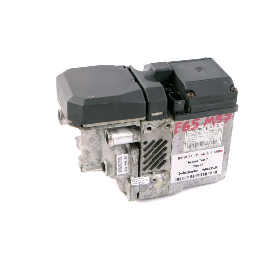 Webasto Additional Auxiliary Heater 6936668 to BMW 7 Series E65 E66 Diesel with Part number 6986232 BMW 7 Series E65 E66 Diesel Webasto Additional Auxiliary Heater 6936668 - SKU 6986232 - Part number 6986232