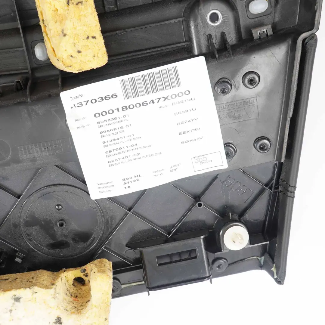 Left N/S Lateral Trim Panel Lining Black Leather Walknappa to BMW E93 Cabrio Rear with Part number 6987401 BMW E93 Cabrio Rear Left N/S Lateral Trim Panel Lining Black Leather Walknappa - SKU 6987401 - Part number 6987401