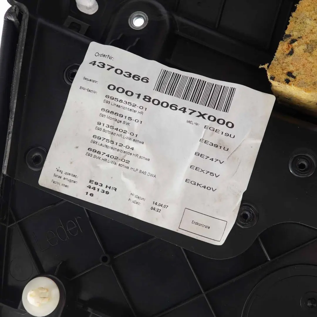 BMW E93 Boczek Tapicerka Prawa Tylna Skóra - SKU 6987402 - Numer Części 6987402