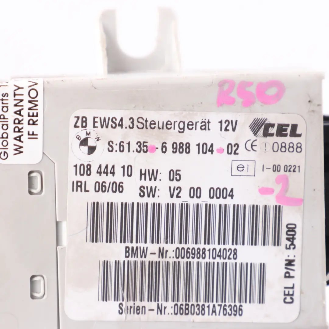 Central Lock Immobilizer Control Unit EWS IV to BMW E46 X3 E83 Mini R50 R53 with Part number 6988104 BMW E46 X3 E83 Mini R50 R53 Central Lock Immobilizer Control Unit EWS IV - SKU 6988104-2 - Part number 6988104