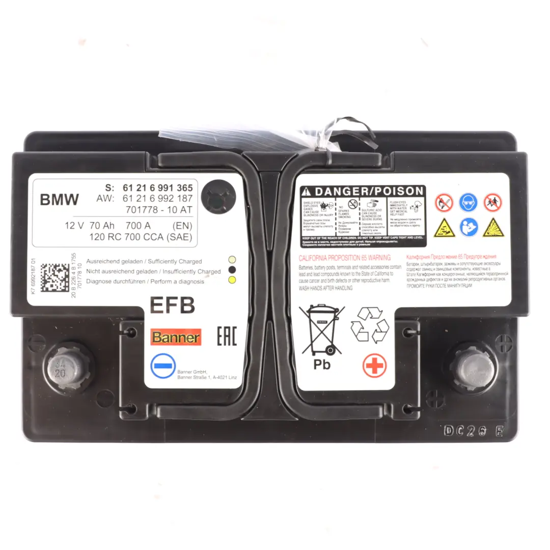 Banner EFB Start Stop Accumulator Battery 70Ah 700A 12V 6992187 to BMW with Part number 6991365 BMW Banner EFB Start Stop Accumulator Battery 70Ah 700A 12V 6992187 - SKU 6991365 - Part number 6991365