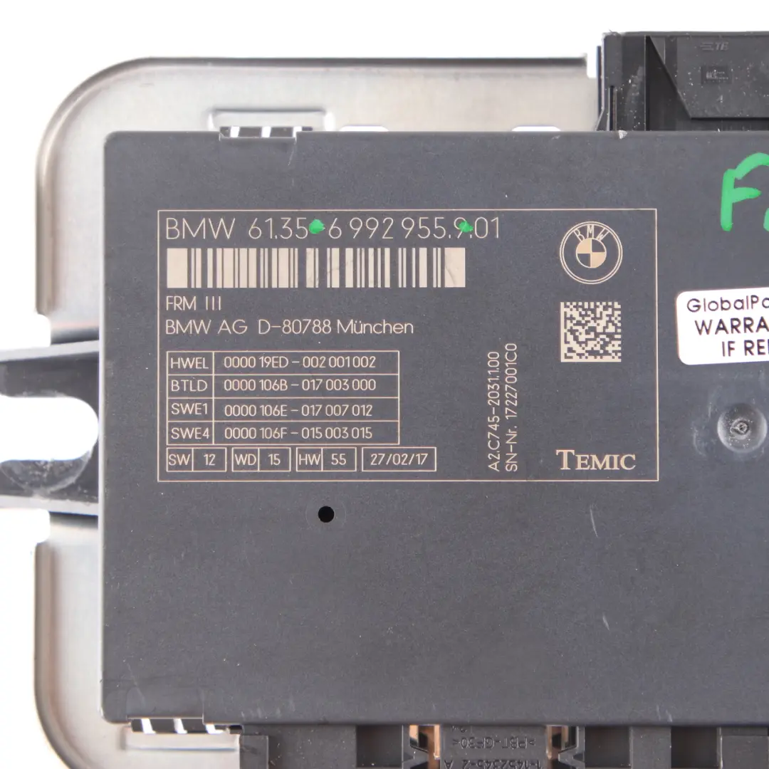 BMW F25 Modulo di controllo luci vano piedi Unità ECU FRM3 TEMIC - SKU 6992955 - Numero di parte 6992955