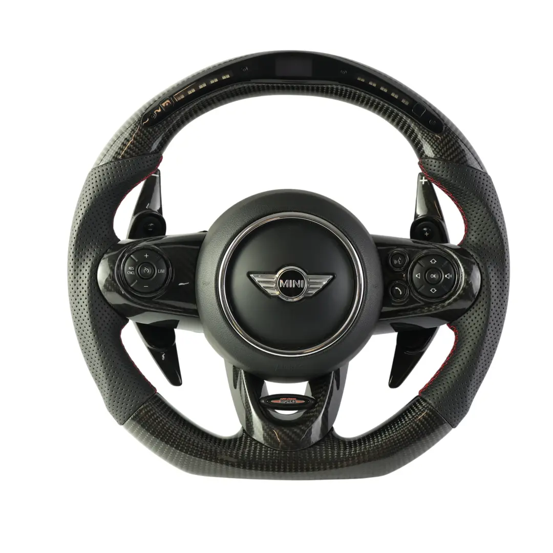 Pelle Carbonio Fondo Piatto LED Paddle Shift per Mini Cooper S JCW F56 Volante con numero di parte 6996049 Mini Cooper S JCW F56 Volante Pelle Carbonio Fondo Piatto LED Paddle Shift - SKU 6996049-4-SET - Numero di parte 6996049