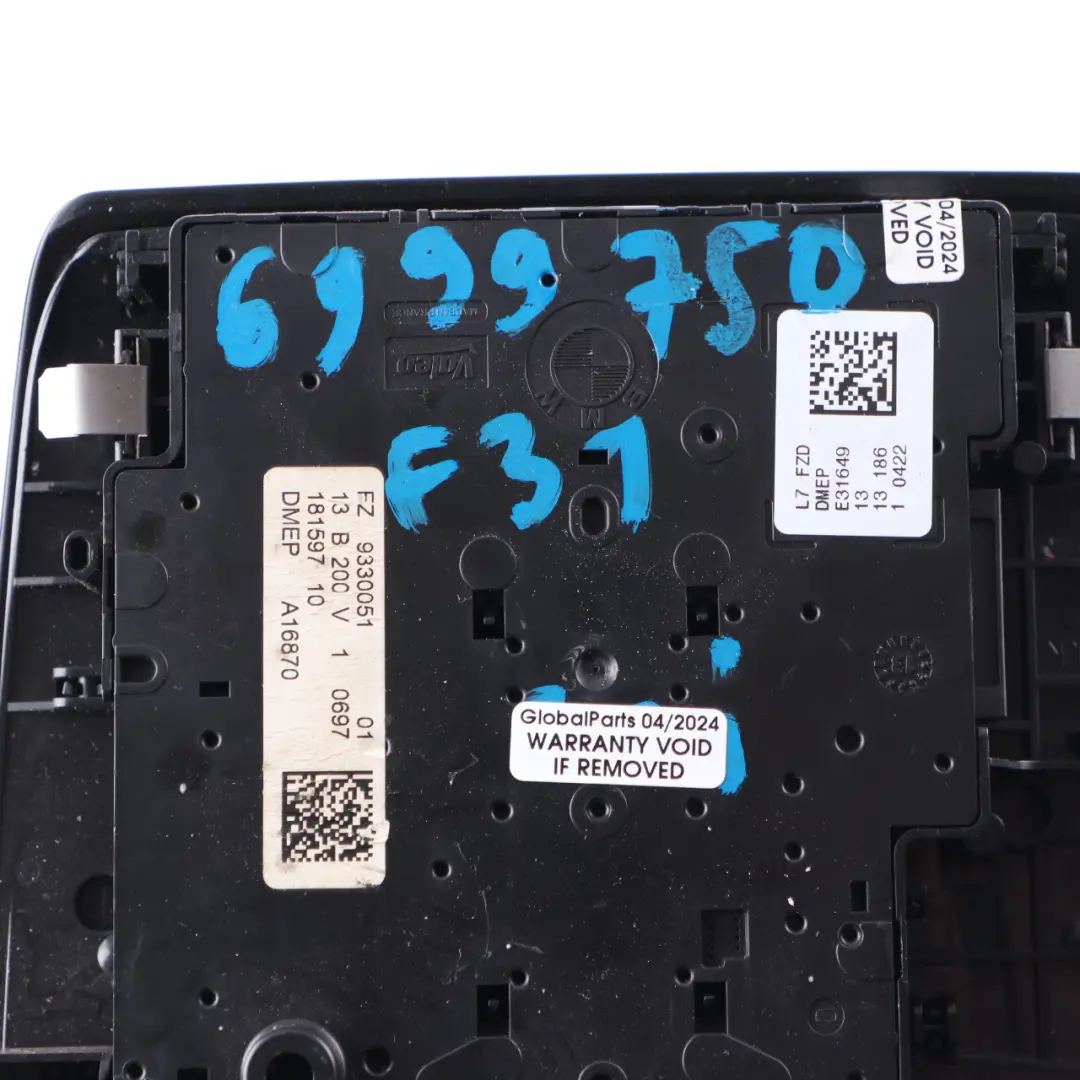  Roof Interior Switch BMW F31 F34 GT Centre Function Switch Panel Black 9330051 - SKU 6999750 - Part number 6999750