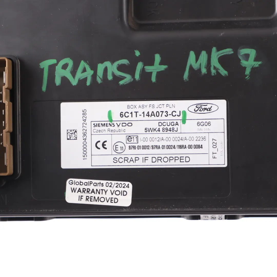 Fuse Box Body Control Module ECU BCM Unit to Ford Transit MK7 with Part number 6C1T14A073CJ Ford Transit MK7 Fuse Box Body Control Module ECU BCM Unit - SKU 6C1T14A073CJ - Part number 6C1T14A073CJ
