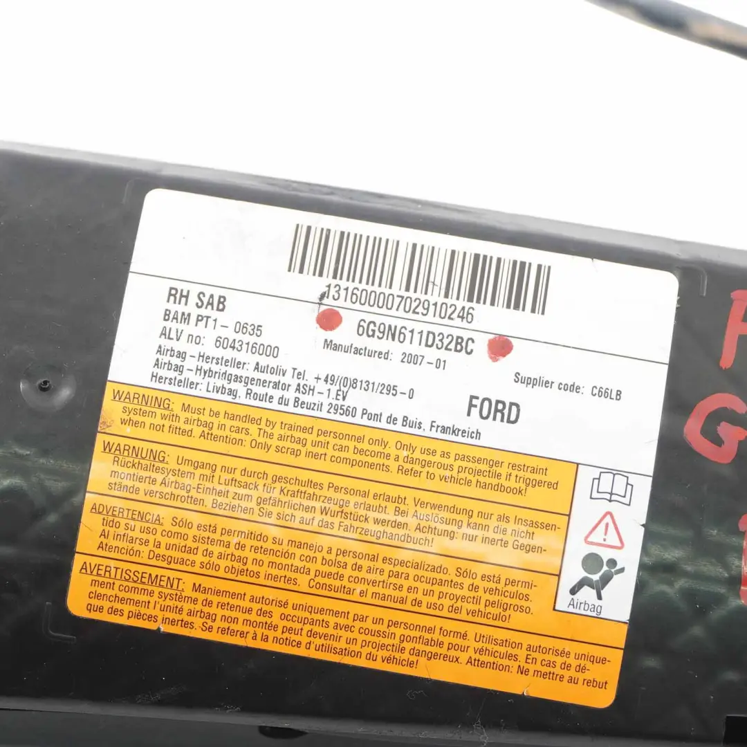 Poduszka Prawa Airbag do Ford Galaxy o numerze 6G9N611D32BC Ford Galaxy Poduszka Prawa Airbag - SKU 6G9N611D32BC - Numer Części 6G9N611D32BC