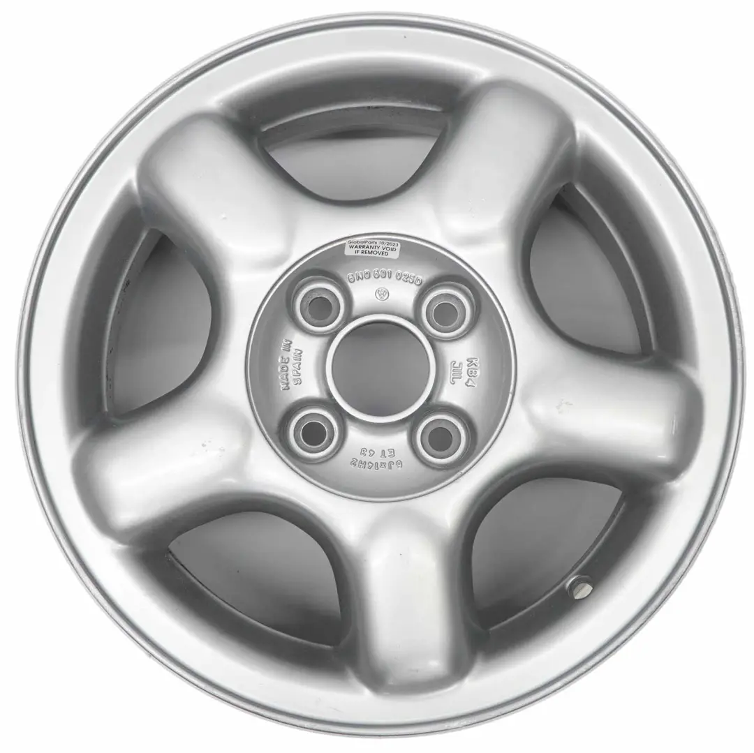 6N Silberne Leichtmetallfelge 14" ET:43 6J für VW Volkswagen Polo mit Teilenummer 6N0601025D VW Volkswagen Polo 6N Silberne Leichtmetallfelge 14" ET:43 6J - SKU 6N0601025D-1 - Teilenummer 6N0601025D