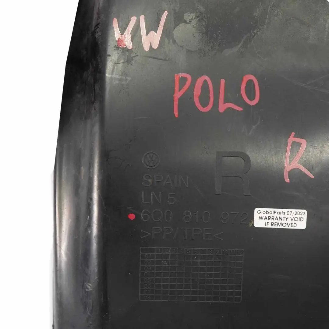 Volkswagen VW Polo 9N Radkasten hinten rechts Liner Gehäuse Panel - SKU 6Q0810972 - Teilenummer 6Q0810972