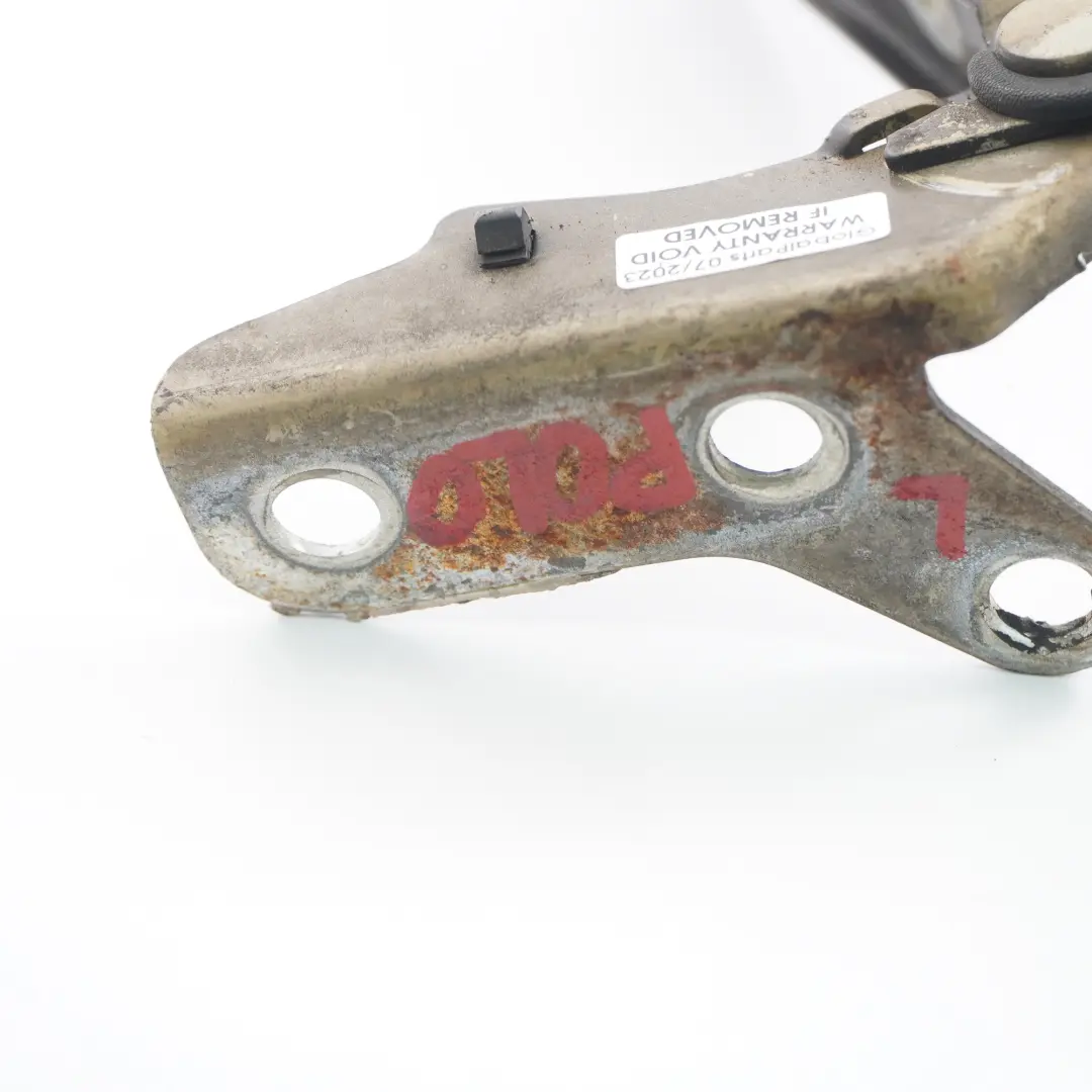 Capó delantero Bisagra izquierda para Volkswagen VW Polo 9N con número de pieza 6Q0823301E Volkswagen VW Polo 9N Capó delantero Bisagra izquierda - SKU 6Q0823301E - Número de pieza 6Q0823301E