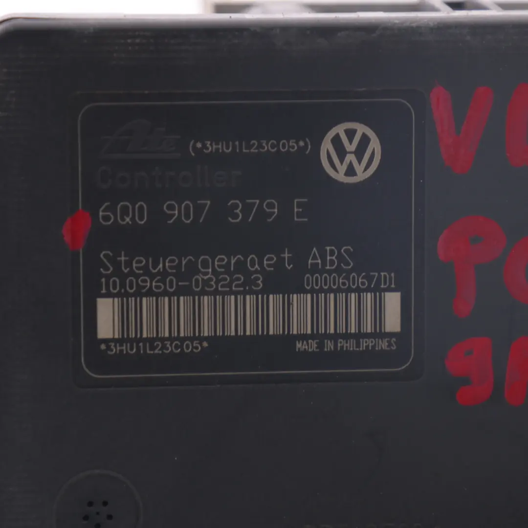 Bomba de freno Módulo ABS Unidad de control hidráulico para VW Polo 9N con número de pieza 6Q0907379E VW Polo 9N Bomba de freno Módulo ABS Unidad de control hidráulico - SKU 6Q0907379E - Número de pieza 6Q0907379E