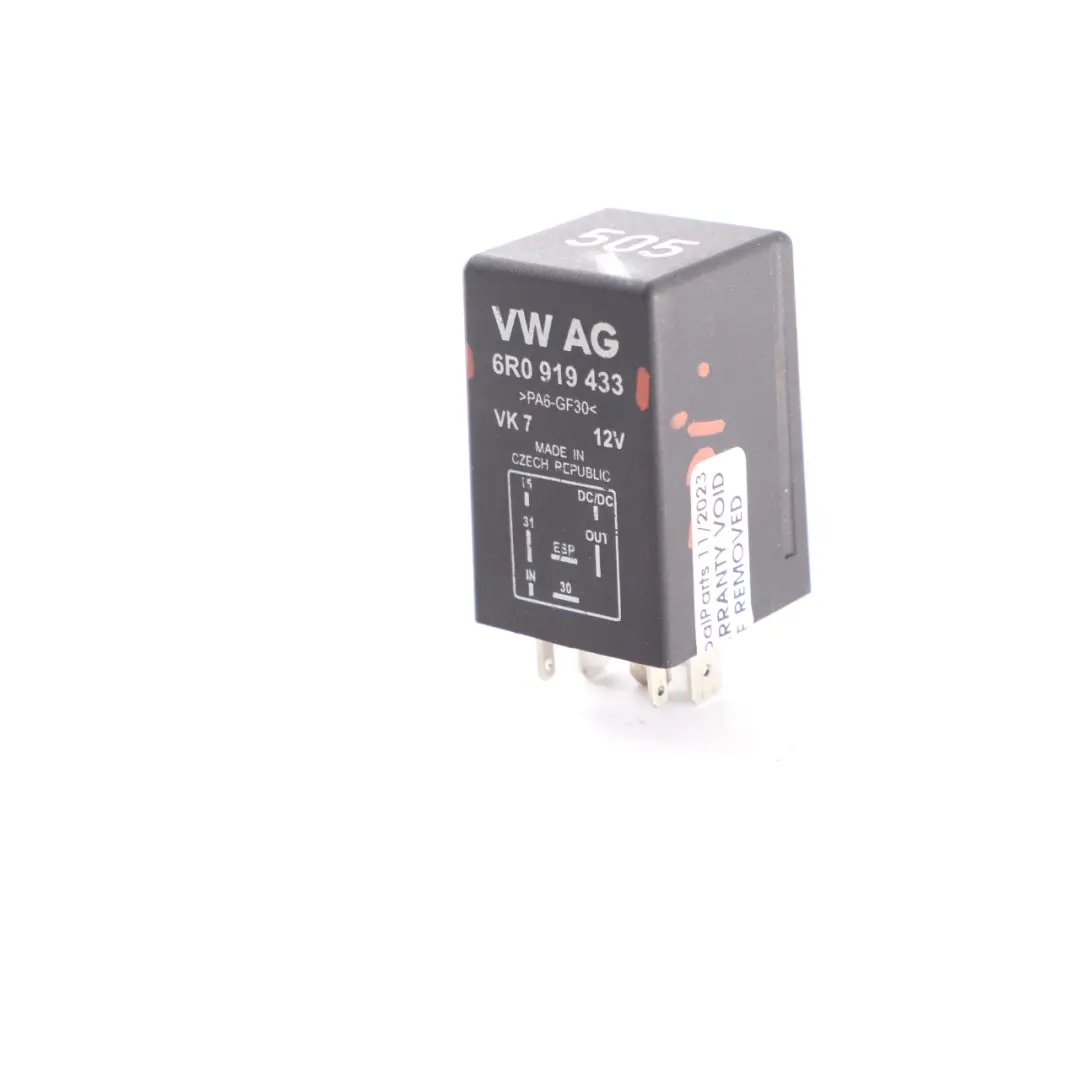 Calentador Relé Negro 505 7 Pines para VW Volkswagen Audi Seat Skoda con número de pieza 6R0919433 VW Volkswagen Audi Seat Skoda Calentador Relé Negro 505 7 Pines - SKU 6R0919433 - Número de pieza 6R0919433