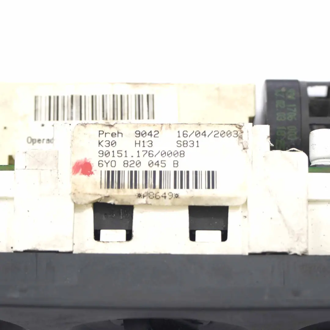 Skoda Fabia MK1 Air Conditioning Panel Climate Control Module Switch - SKU 6Y0820045B - Part number 6Y0820045B