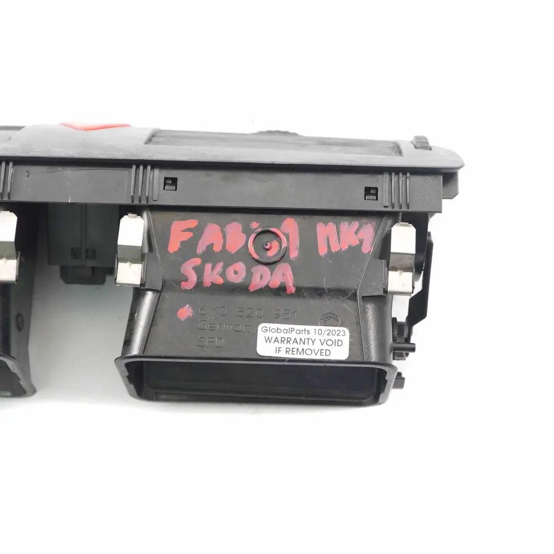 Skoda Fabia Mk1 Boîtier d'aération Interrupteur des feux de détresse - SKU 6Y0820951 - Numéro de pièce 6Y0820951