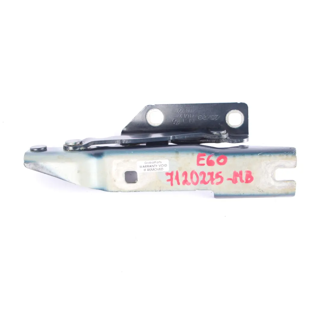Hood Hinge Left N/S Monacoblau Monaco Blue A35 7008727 to BMW E60 E61 Engine with Part number 7120275 BMW E60 E61 Engine Hood Hinge Left N/S Monacoblau Monaco Blue A35 7008727 - SKU 7008727-MB - Part number 7120275